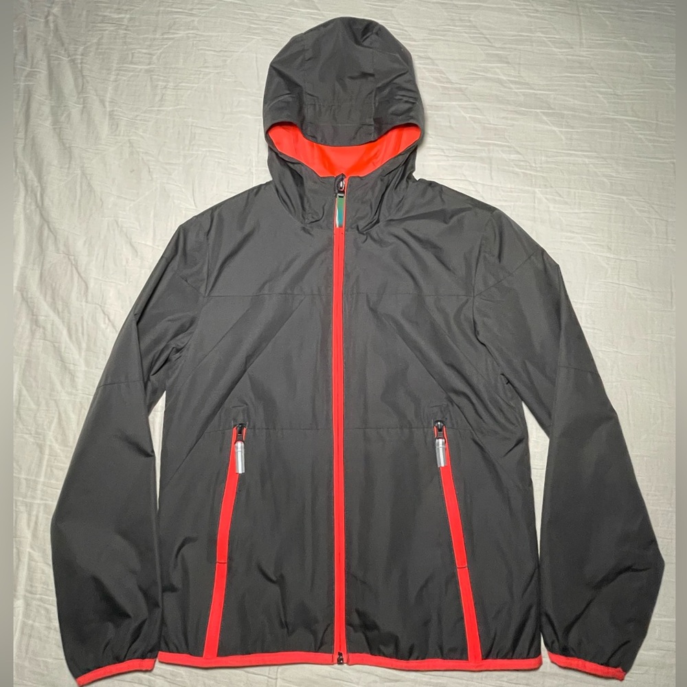 Champion Charcoal Grey and Orange Hooded Windbreaker Rain Jacket Boys M (8-10)